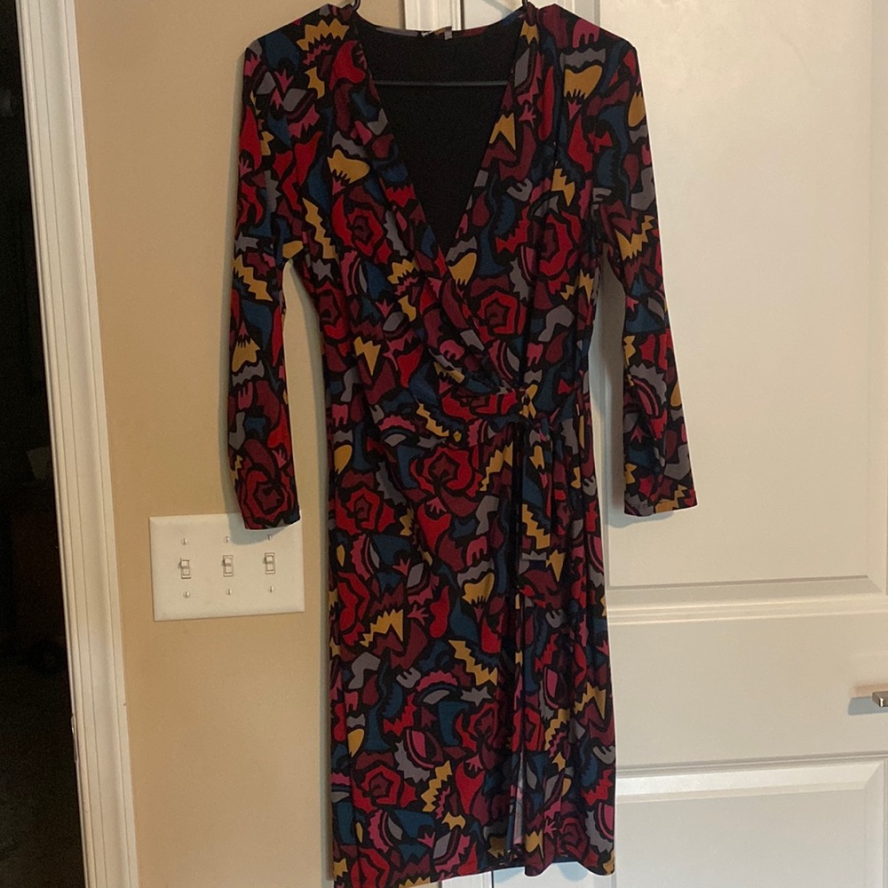 Women’s Red Floral Wrap Dress with Long Sleeves